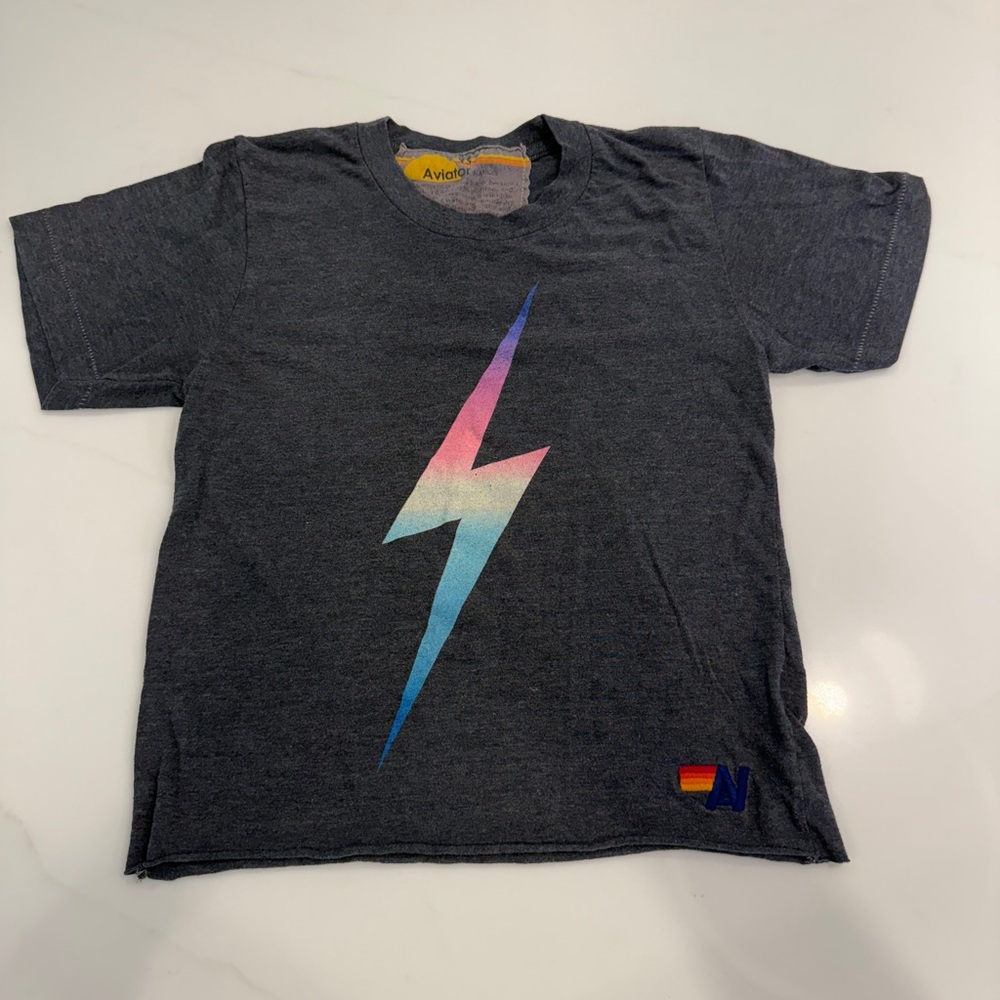 Aviator Nation Charcoal Tee with Rainbow Lightning